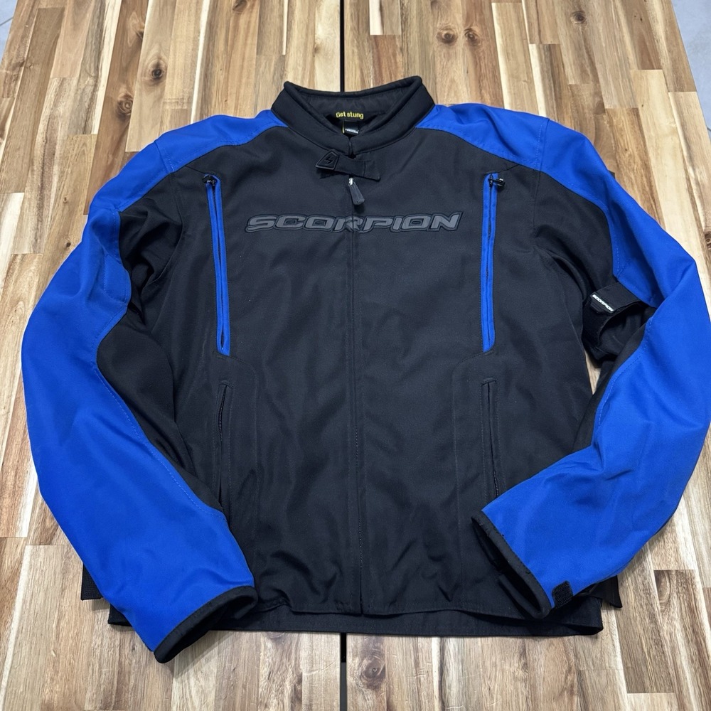 Scorpion EXO Motorcycle Jacket Mens M Black Blue Padded Mesh Skeleton Protection